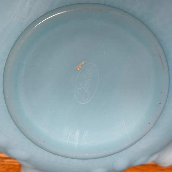VTG Fenton Bowl blue Glass Ruffled Edge Candy Jewelry Fruit Compote 7 5/8" - Picture 8 of 8